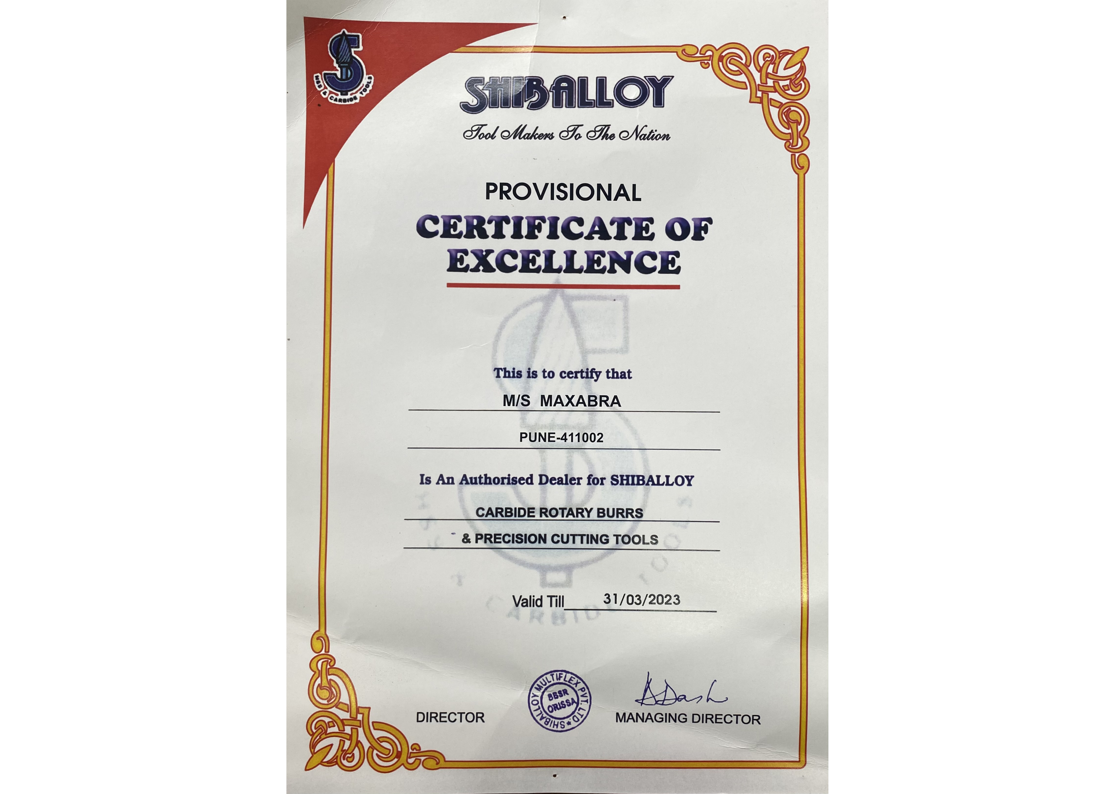 Shiballoy Certificate